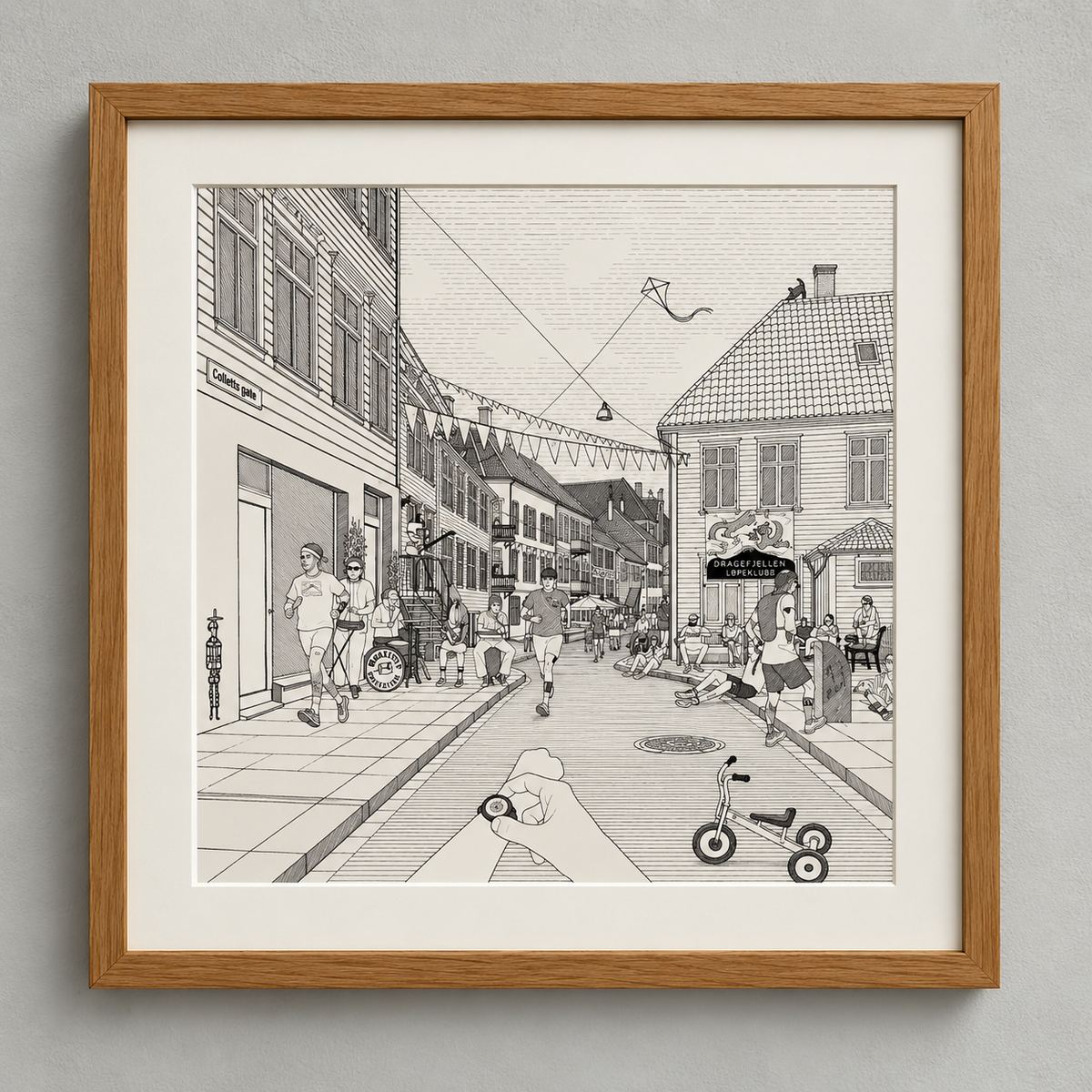 Drager, original tegning med ramme